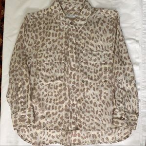 Equipment Signature Crop Shirt, Leopard, XS, Silk
